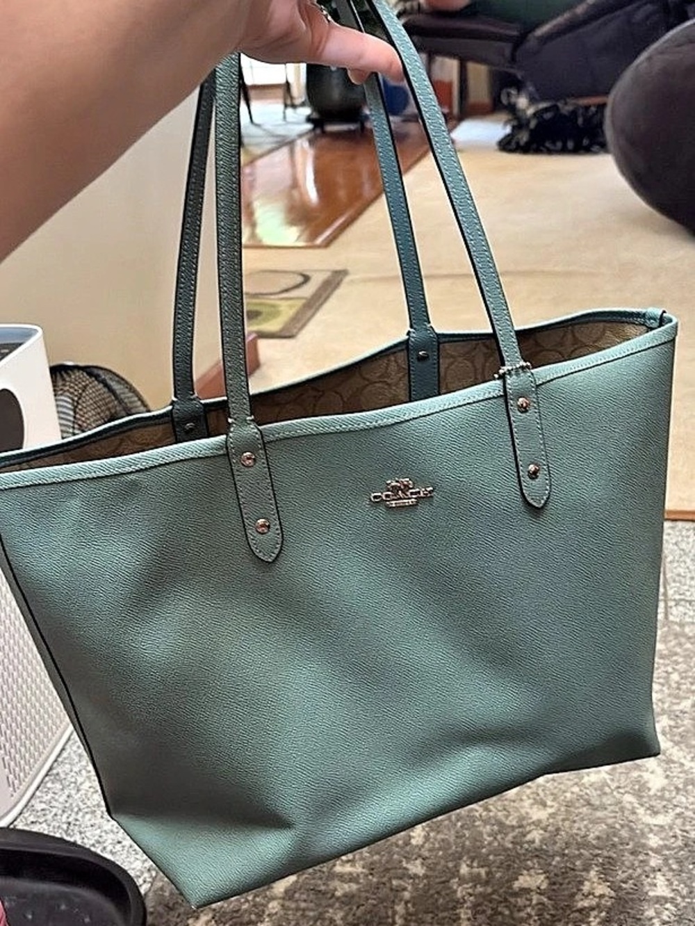 Coach Signature Tote in Blue & Brown w Wallet
